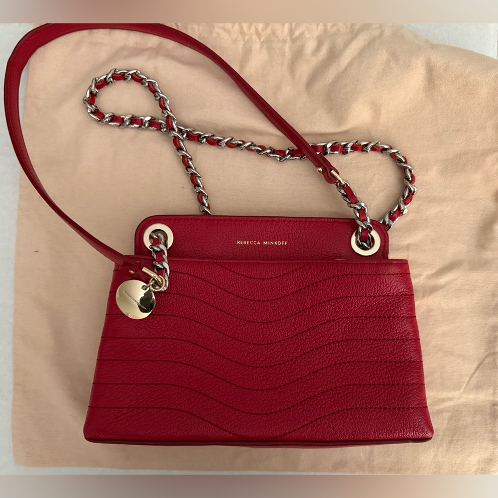 Rebecca Minkoff M.A.B. Wave Double Zip Crossbody Bag with Chain Strap in Red